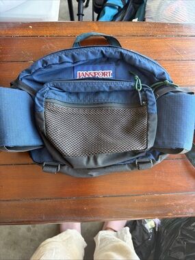 Jansport Navy and Black Waist Pack with Front Mesh Pocket and Beverage Holders